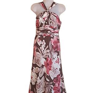 Ann Klein Halter Dress Silk Knee Length Summer Pink Floral Pastel Swing Style